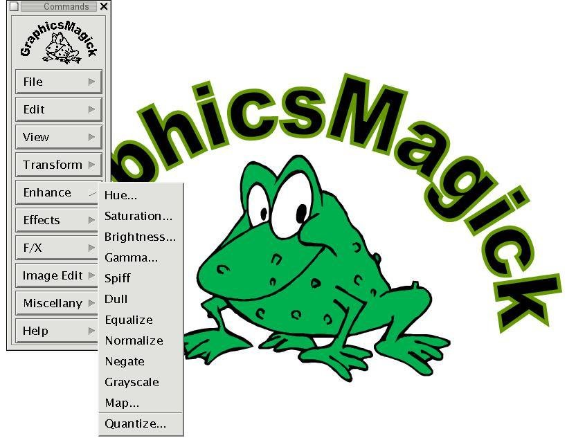 GraphicsMagick Command widget с меню Enhance