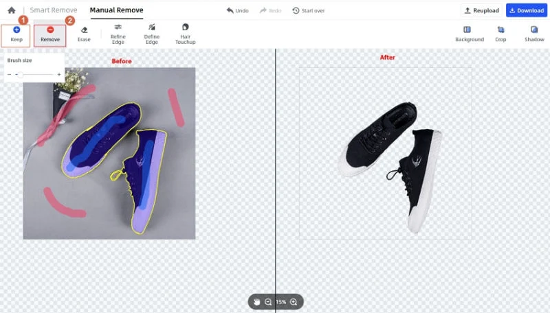 Режим Manual Remove с инструментами Keep и Remove
