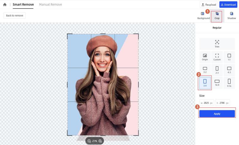 Инструмент Crop с выбором формата и кнопкой Apply