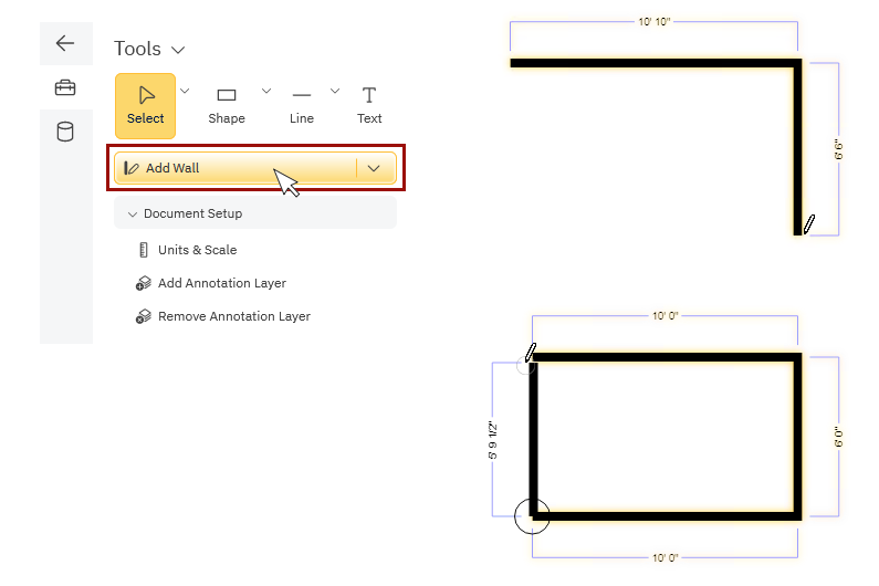 Инструмент Add Wall в SmartDraw