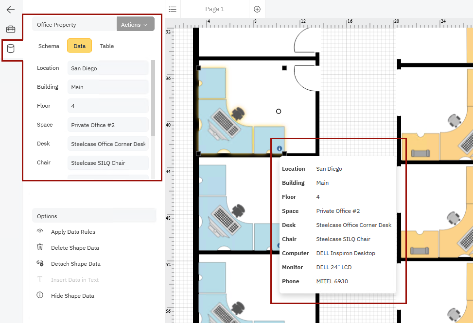 Shape Data в SmartDraw на примере плана офиса