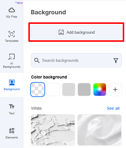 Кнопка Add background в онлайн-редакторе inPixio