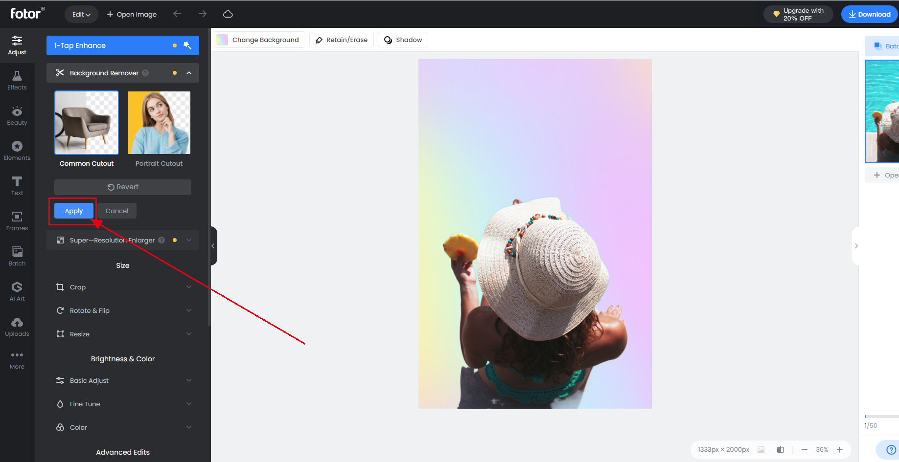 Инструмент Background Remover в Fotor