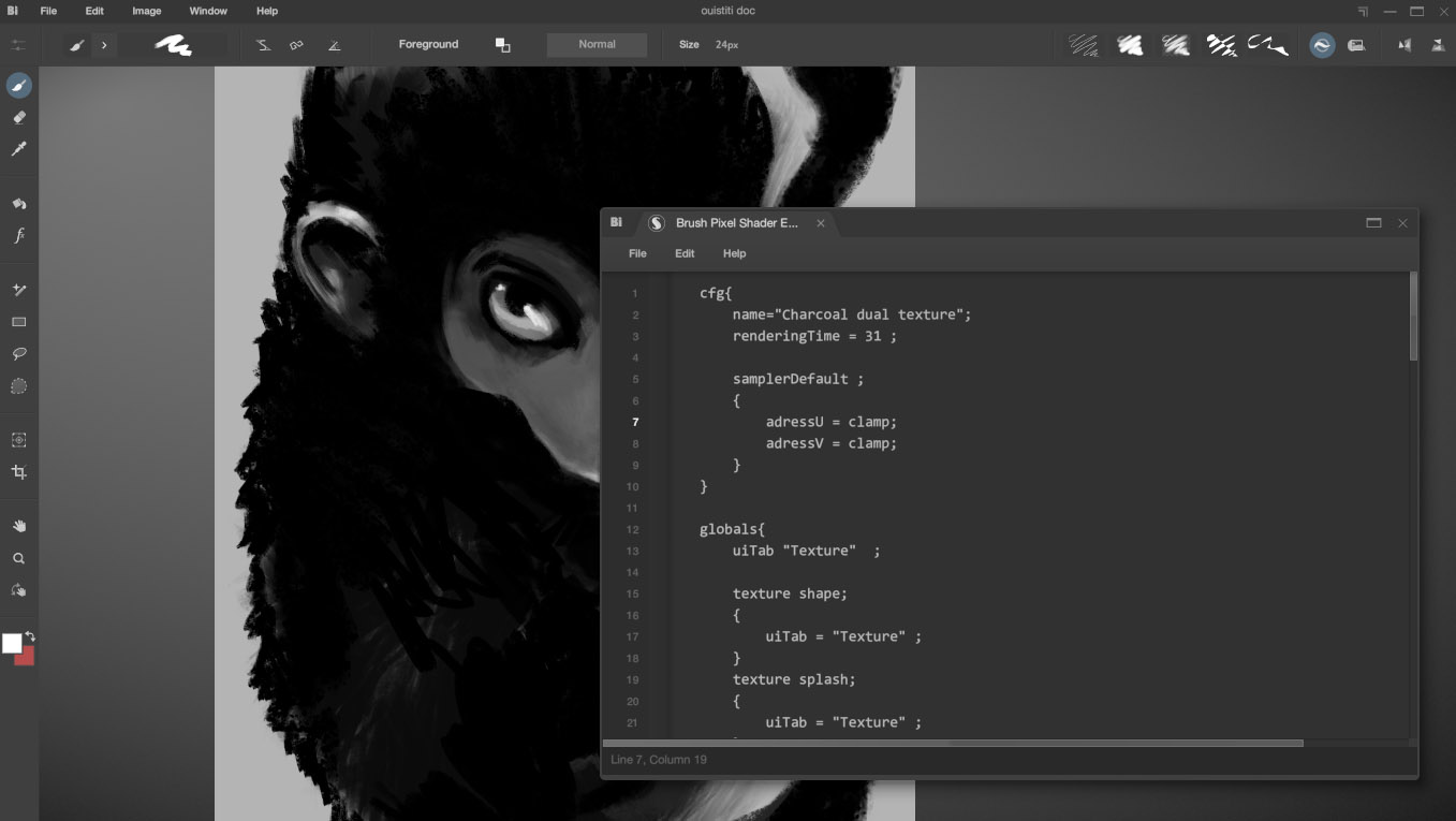 Brush Pixel Shader Editor в Black Ink с кодом BSL для кисти