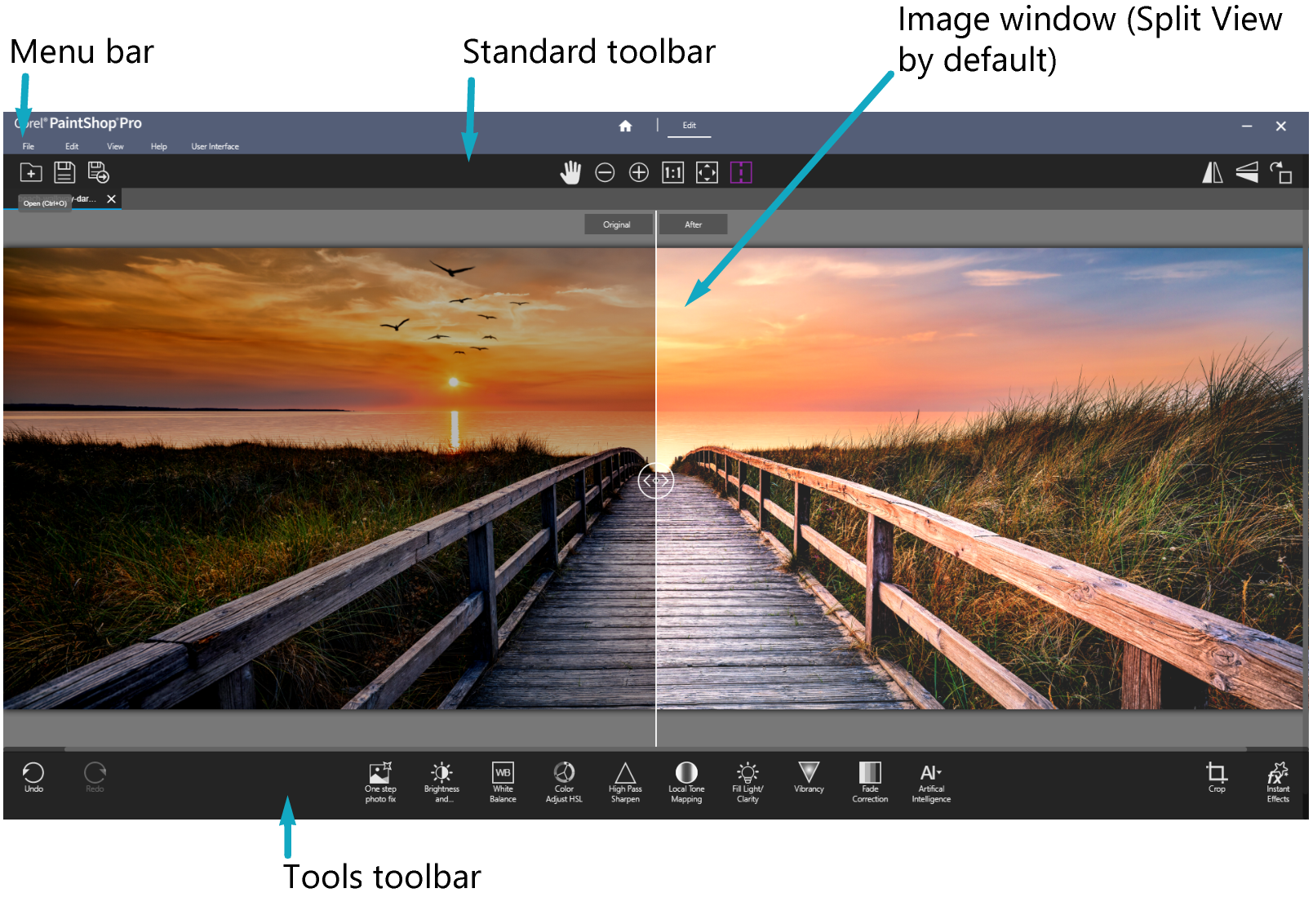 Photography workspace с режимом сравнения