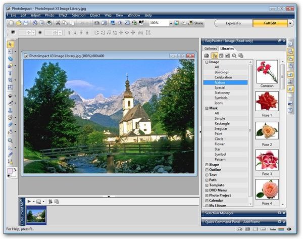 Ulead PhotoImpact X3 в режиме Full Edit с открытой фотографией и панелью EasyPalette