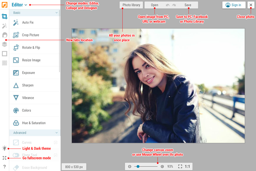 Обновленный интерфейс iPiccy с переключением Editor, Collage и Designer