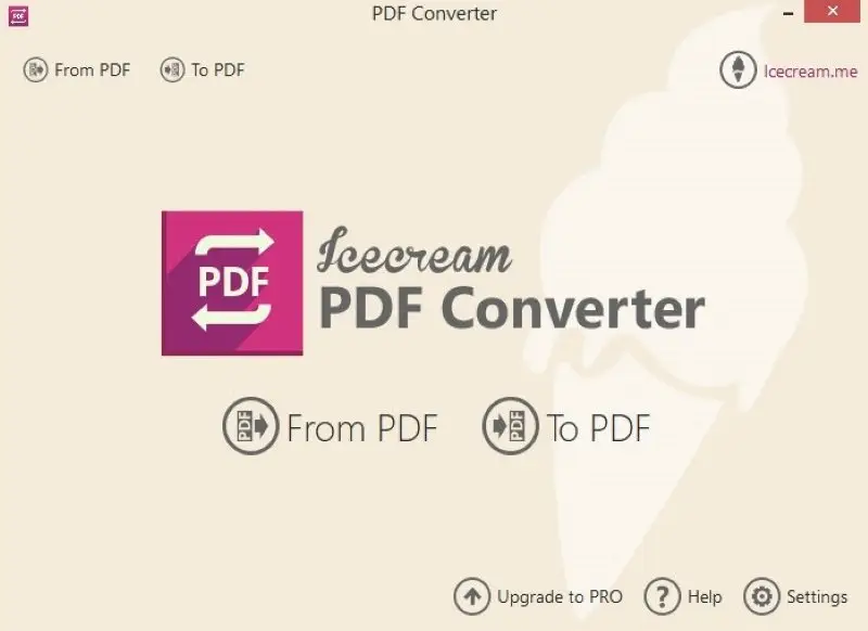 Главный экран Icecream PDF Converter с режимами From PDF и To PDF