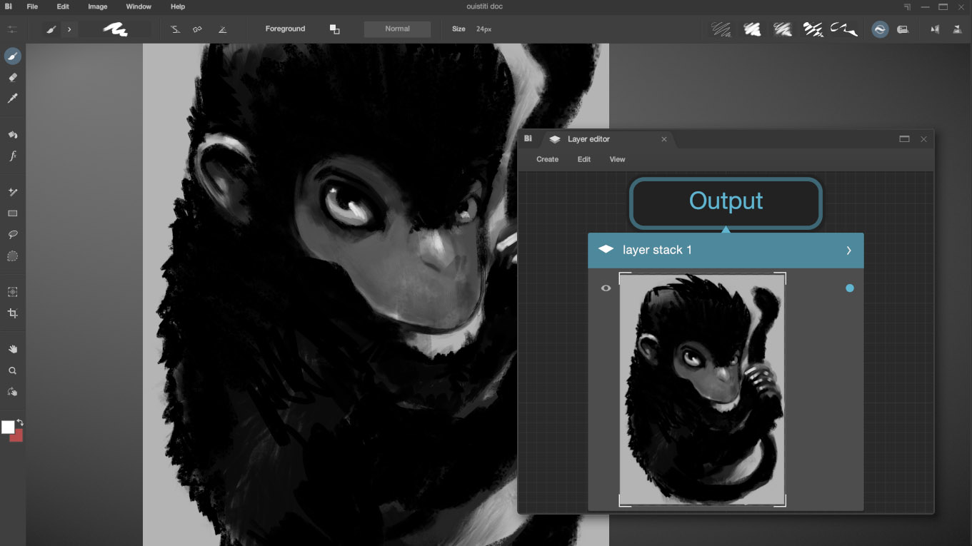 Layer Editor в Black Ink: слой, layer stack и Output
