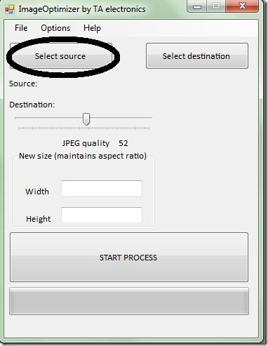 Кнопка Select source в Image Optimizer ImOp