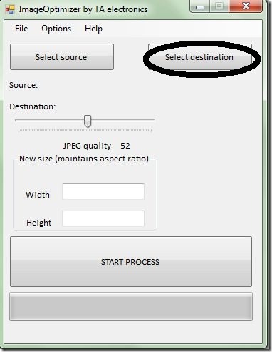 Кнопка Select destination в Image Optimizer ImOp