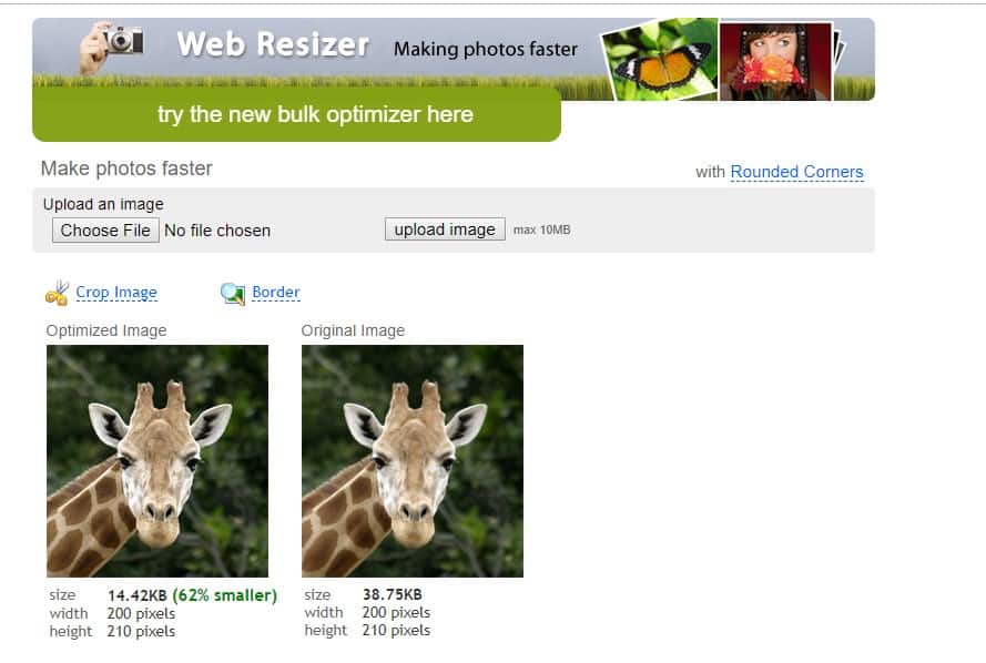 Web Resizer — классический рабочий экран с загрузкой и сравнением изображений