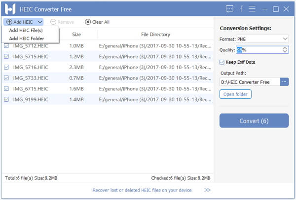 Окно FonePaw HEIC Converter Free после добавления HEIC-файлов