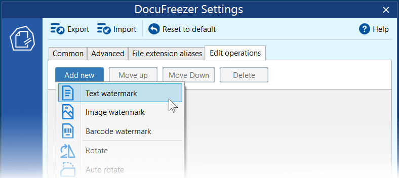 DocuFreezer: добавление Text watermark через Edit operations