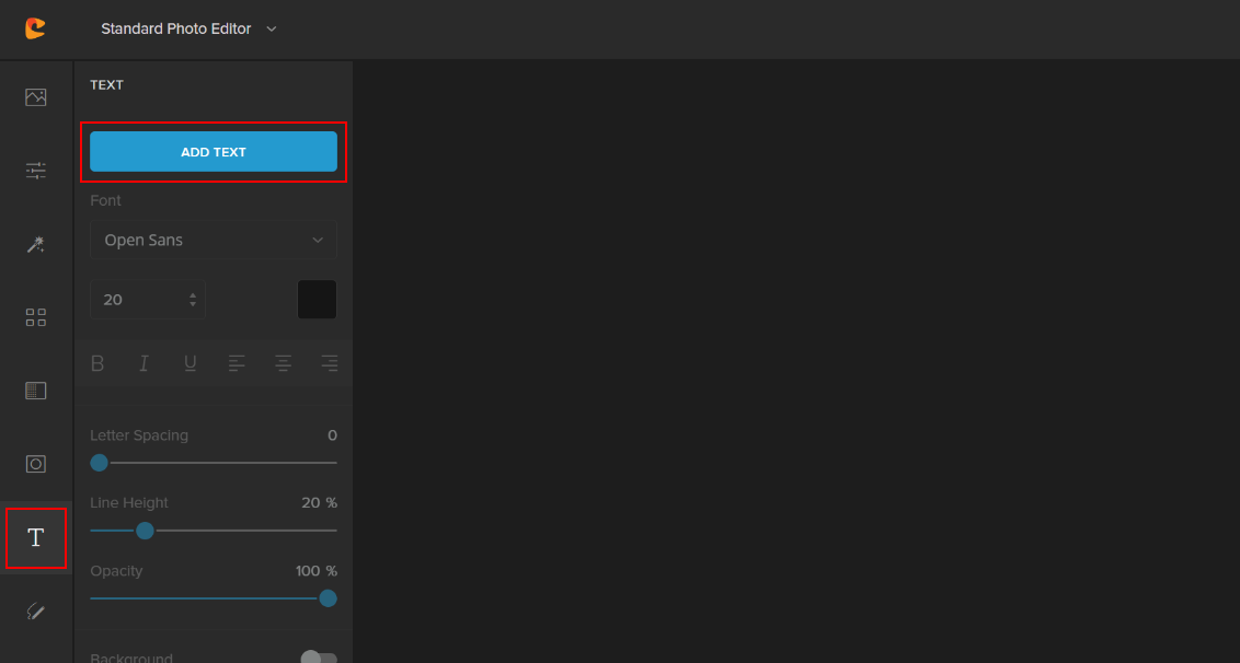 Добавление текста в Colorcinch через кнопку ADD TEXT