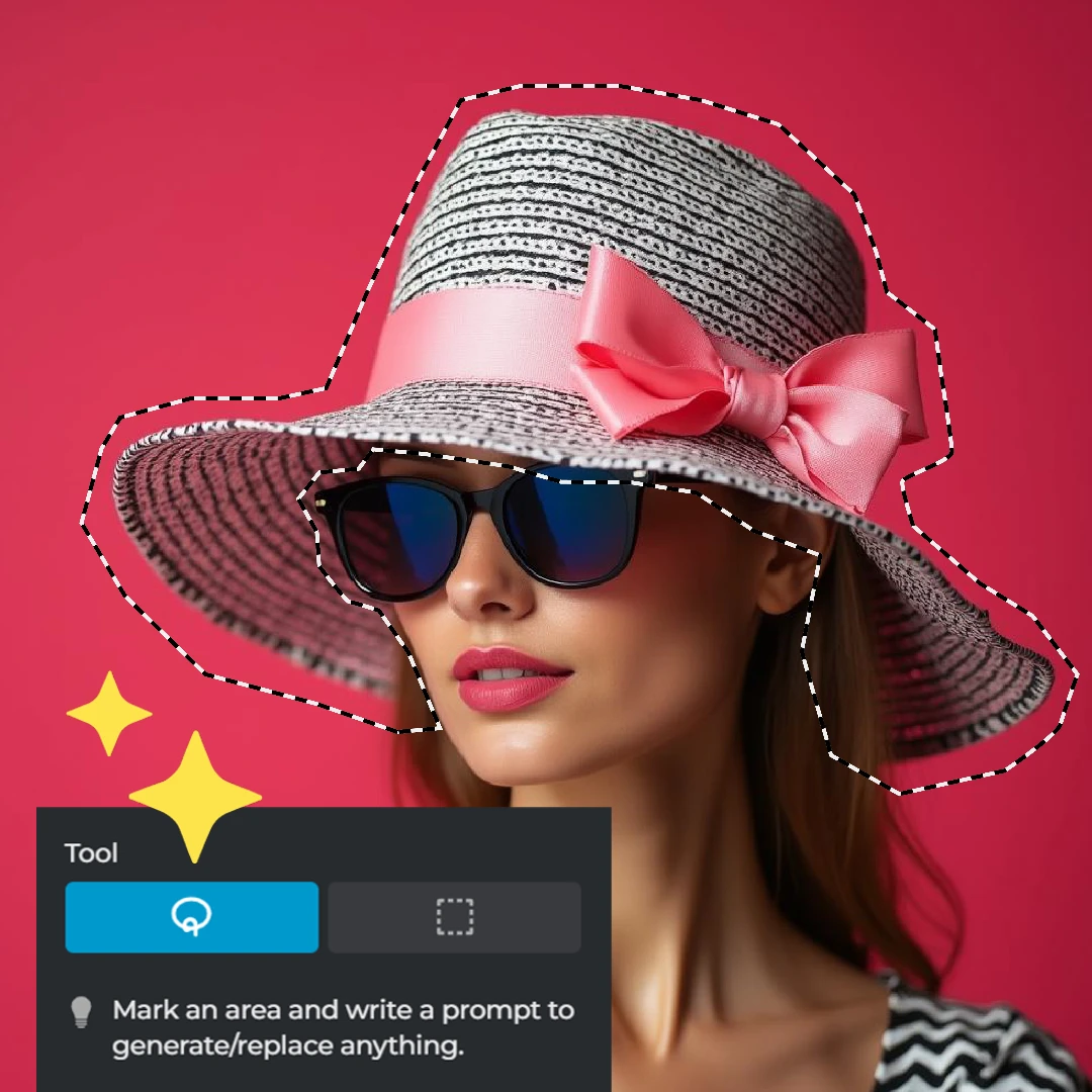 Pixlr AI Generative Fill: выбор области и текстовый запрос