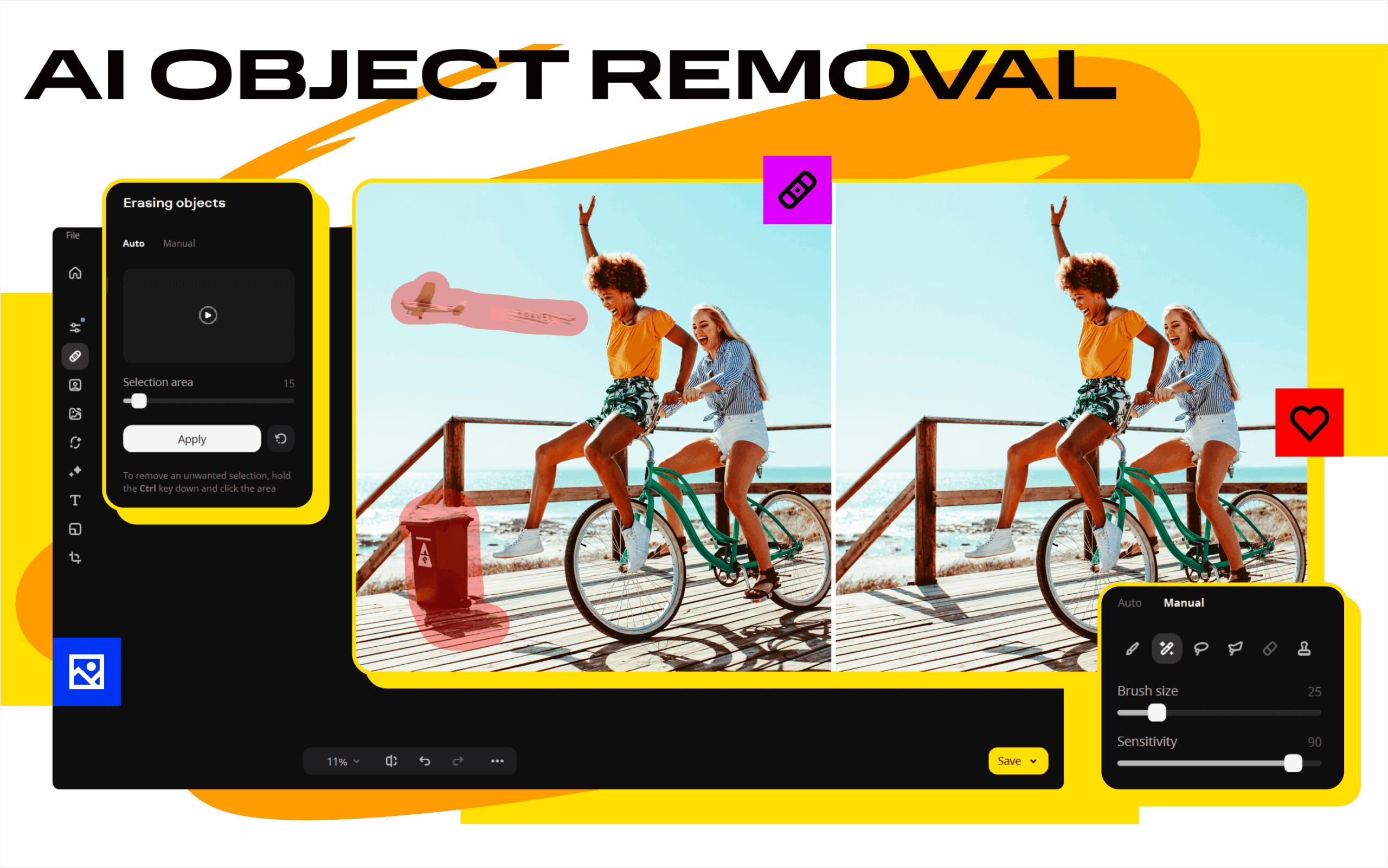 Movavi Photo Editor — AI Object Removal с ручным выделением области