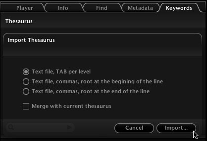 Окно Import Thesaurus в AtomicView с выбором формата Text file, TAB per level