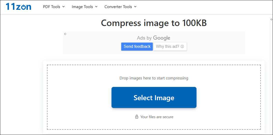 Главный экран 11zon Image Compressor с кнопкой Select Image