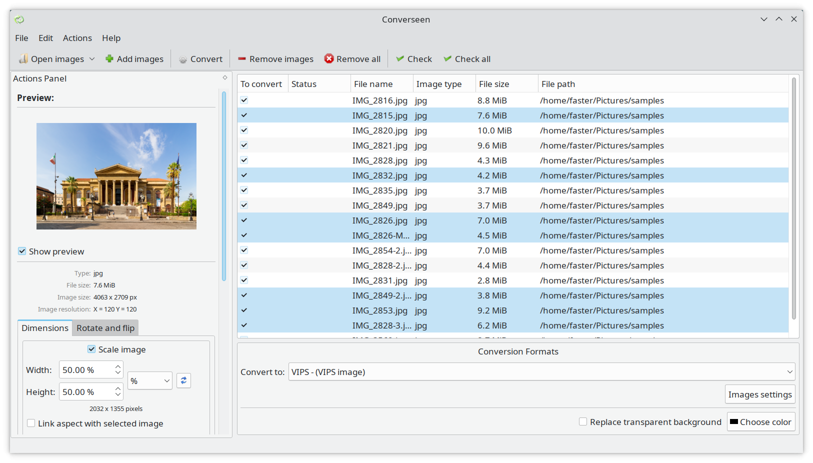 Главное окно Converseen на Linux KDE
