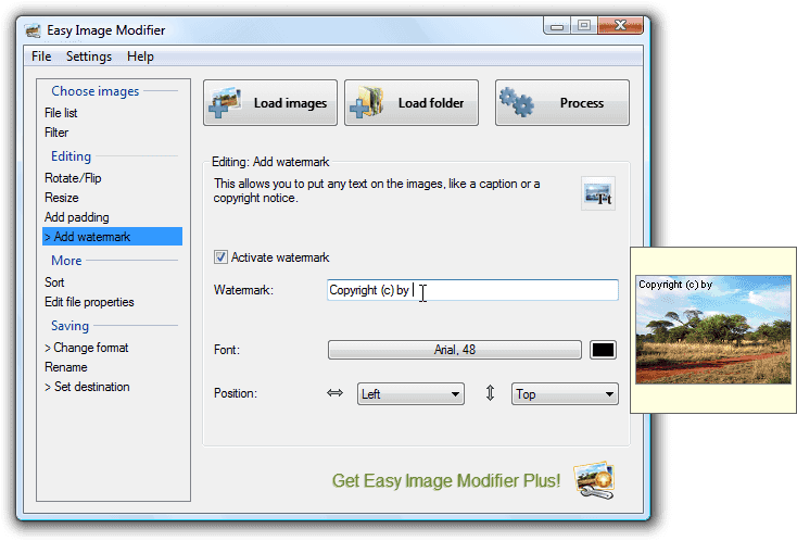 Добавление водяного знака в Easy Image Modifier