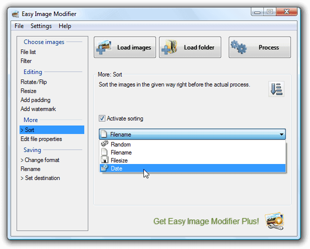 Сортировка изображений в Easy Image Modifier
