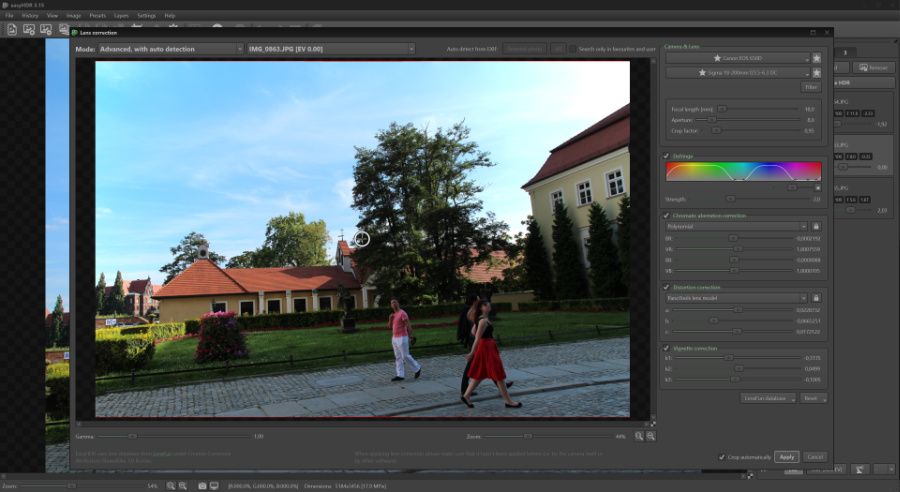 Lens correction tool в EasyHDR