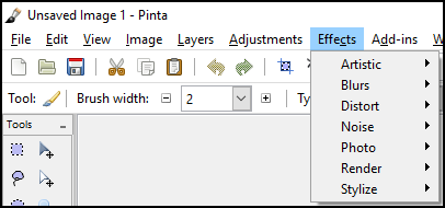 Меню Effects в Pinta
