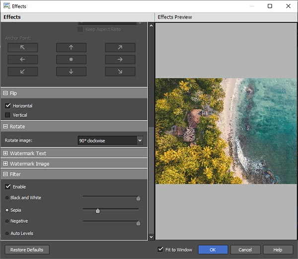 Окно Effects в Pixillion Image Converter