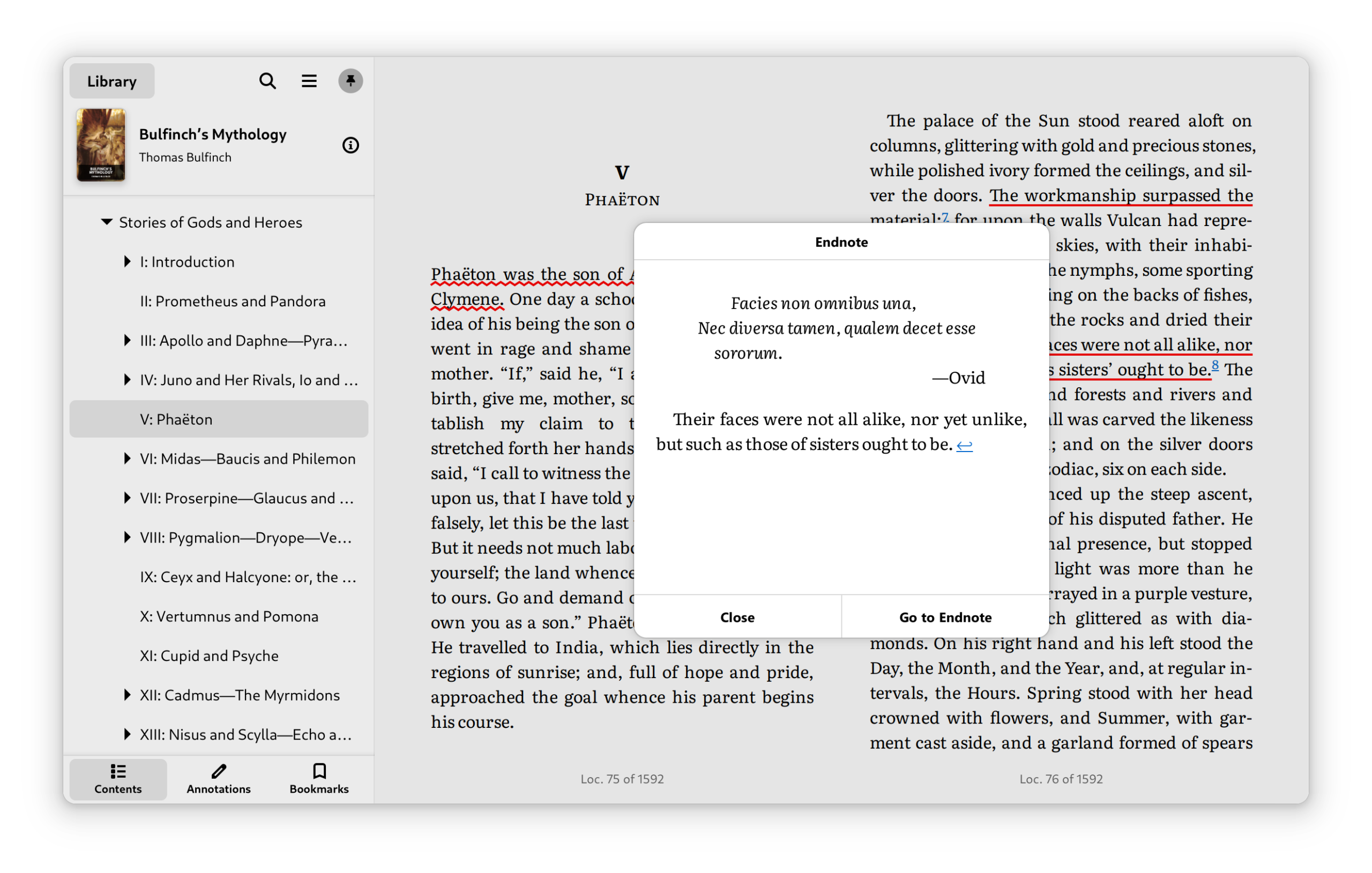 Всплывающая сноска Endnote в Foliate