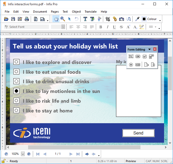 Интерактивная форма и панель Form Editing в Infix Pro PDF Editor