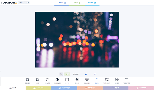 Fotoramio — инструмент Blur для размытия изображения