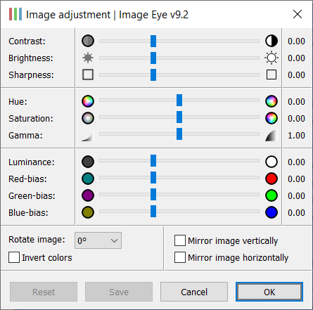 Окно Image adjustment в Image Eye
