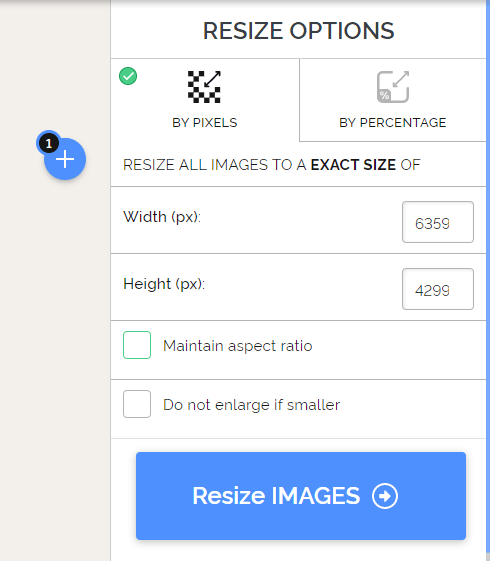 Панель Resize options в iLoveIMG