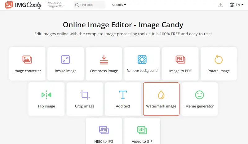 Выбор инструмента Watermark image в Image Candy