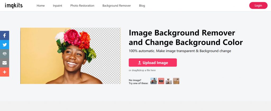 Интерфейс Imgkits Background Remover с кнопкой Upload Image