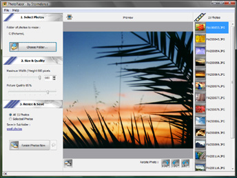 PhotoRazor с настройками Maximum Width / Height, Picture Quality и кнопкой Resize Photos Now