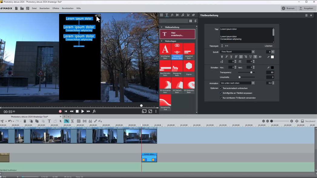 Редактирование титров в MAGIX Photostory Deluxe
