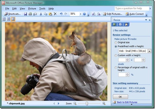 Изменение размера изображения через Resize в Microsoft Office Picture Manager