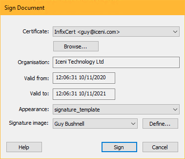 Окно Sign Document в Infix Pro PDF Editor
