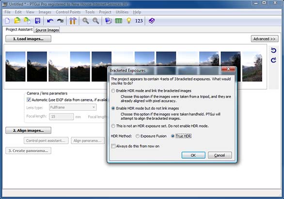 HDR workflow в PTGui Pro: определение bracketed exposures