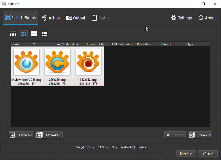 Файлы добавлены в XnResize на вкладке Select Photos